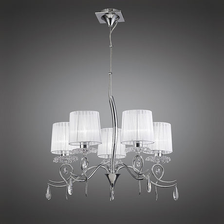 Louise 74cm 5 Light Crystal Chandelier - Chrome With White Shades