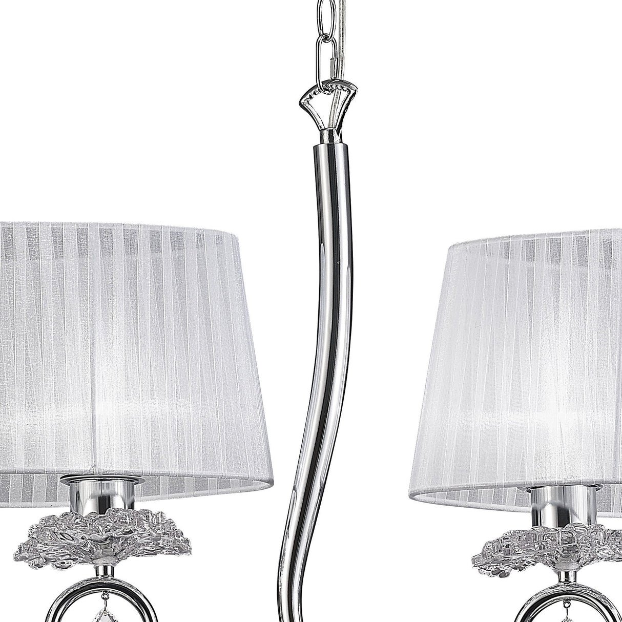 Louise 2 Arm 4 Light Crystal Chandelier - Chrome With White Shades