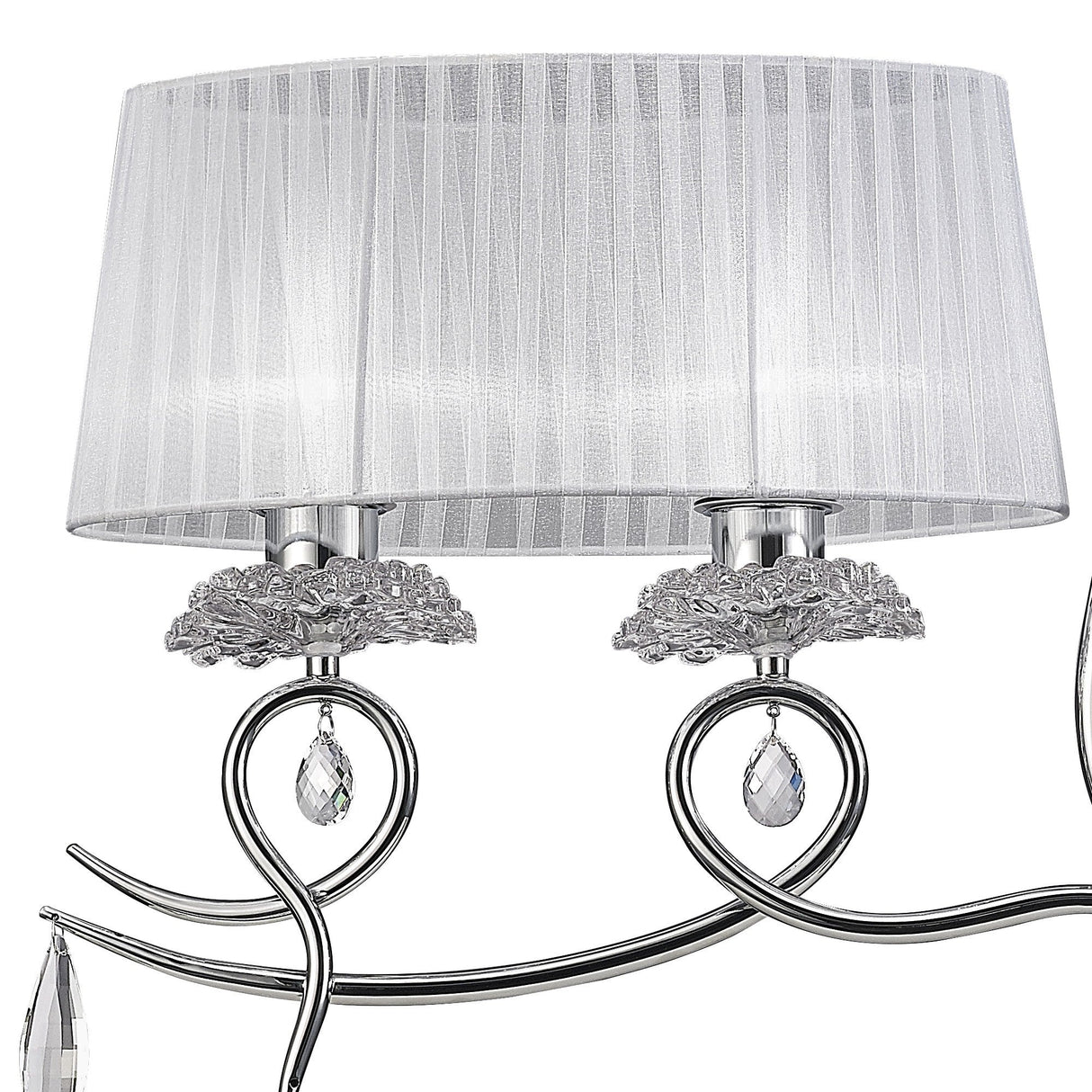Louise 2 Arm 4 Light Crystal Chandelier - Chrome With White Shades