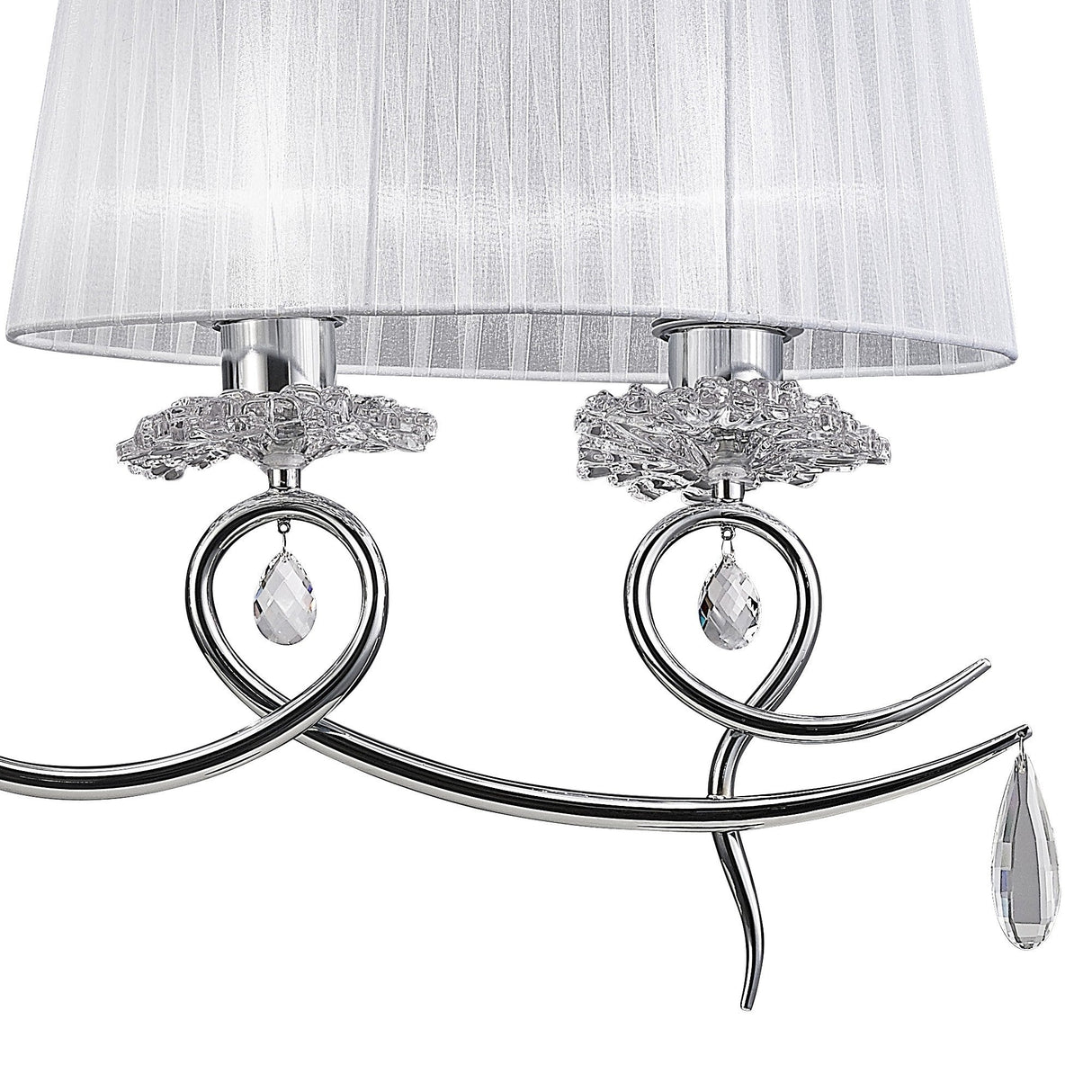 Louise 2 Arm 4 Light Crystal Chandelier - Chrome With White Shades