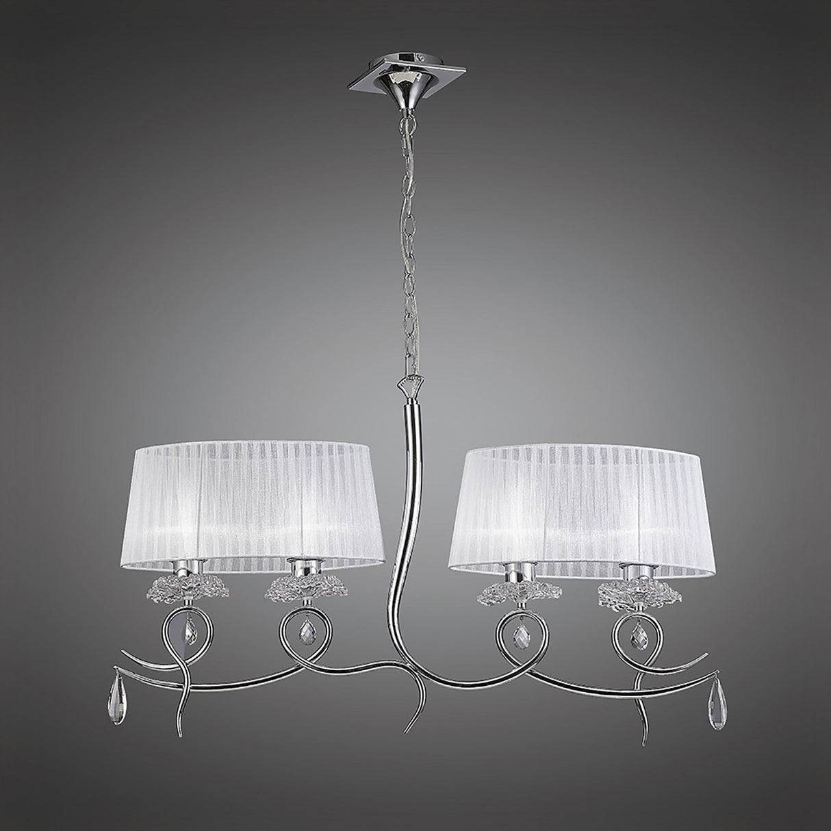 Louise 2 Arm 4 Light Crystal Chandelier - Chrome With White Shades