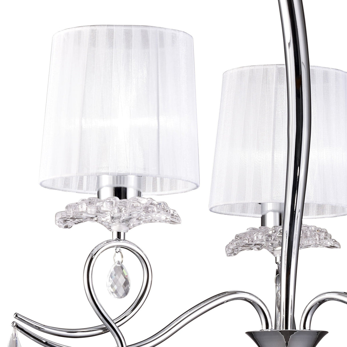 Louise 61cm 3 Light Crystal Chandelier - Chrome With White Shades