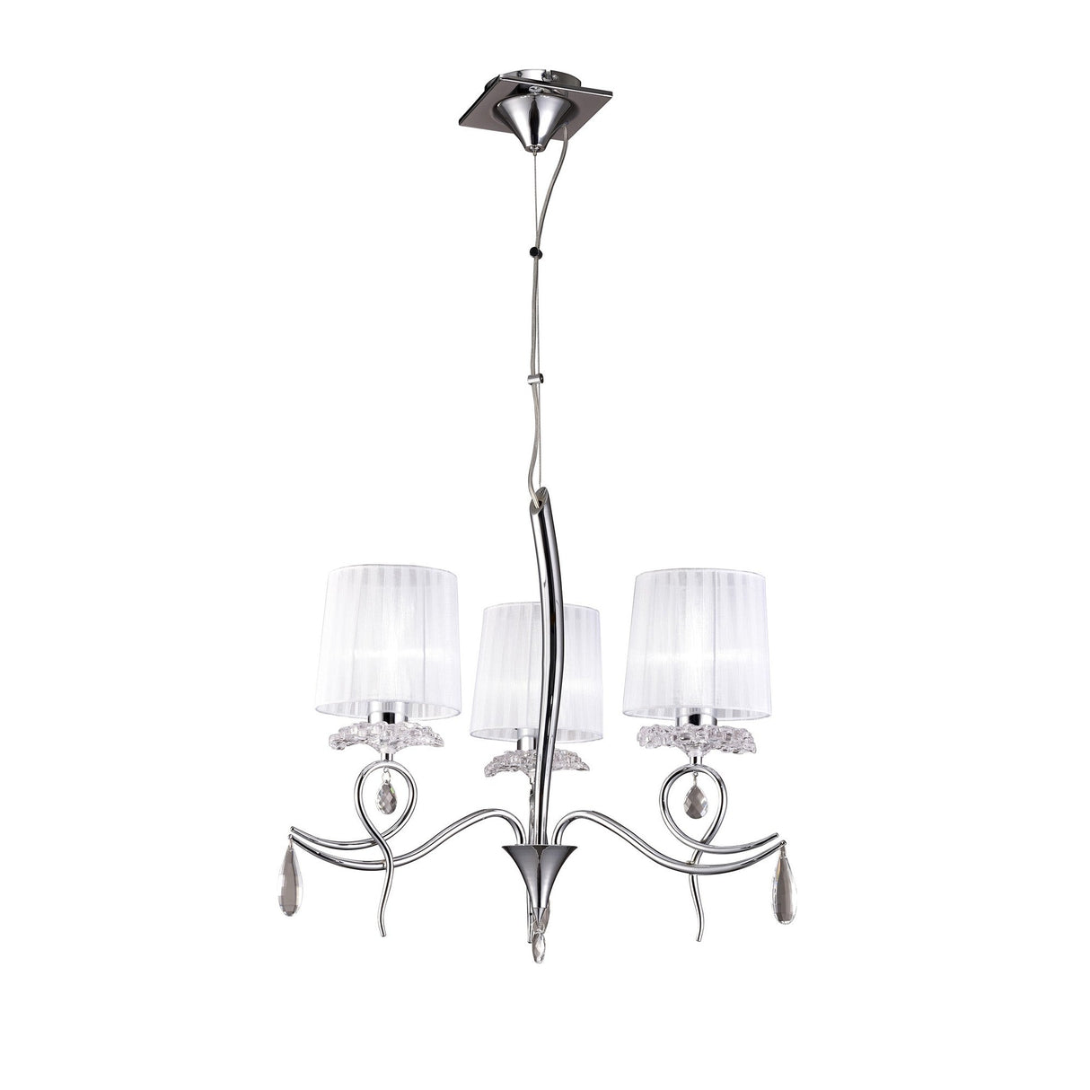 Louise 61cm 3 Light Crystal Chandelier - Chrome With White Shades