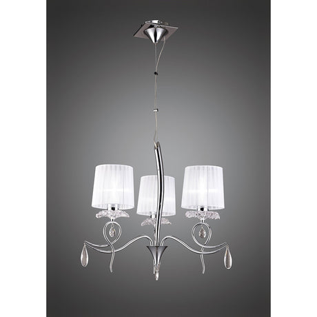 Louise 61cm 3 Light Crystal Chandelier - Chrome With White Shades