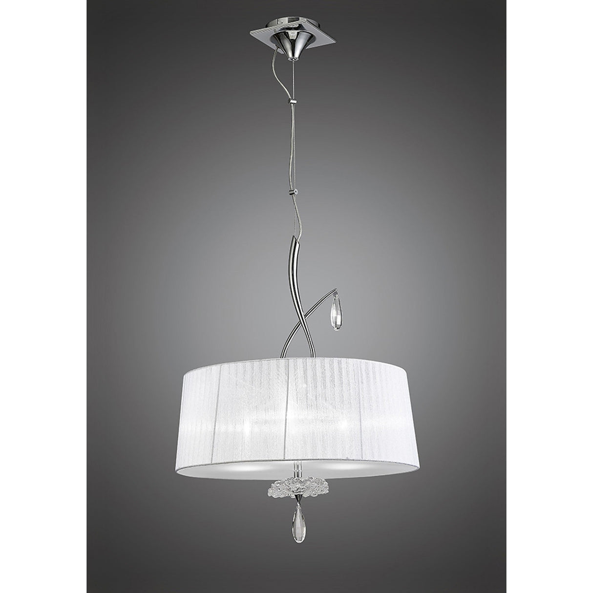 Louise 50cm 3 Light Crystal Chandelier - Chrome With White Shades