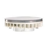 The Litec 5.7W Non-Dimmable LED Bulb - White, GX53, 3000K features a round design with a flat, opaque cover and a white, ribbed heat sink suitable for ceiling mounting. This energy-efficient lighting solution is displayed against a white background to highlight its sleek side profile.