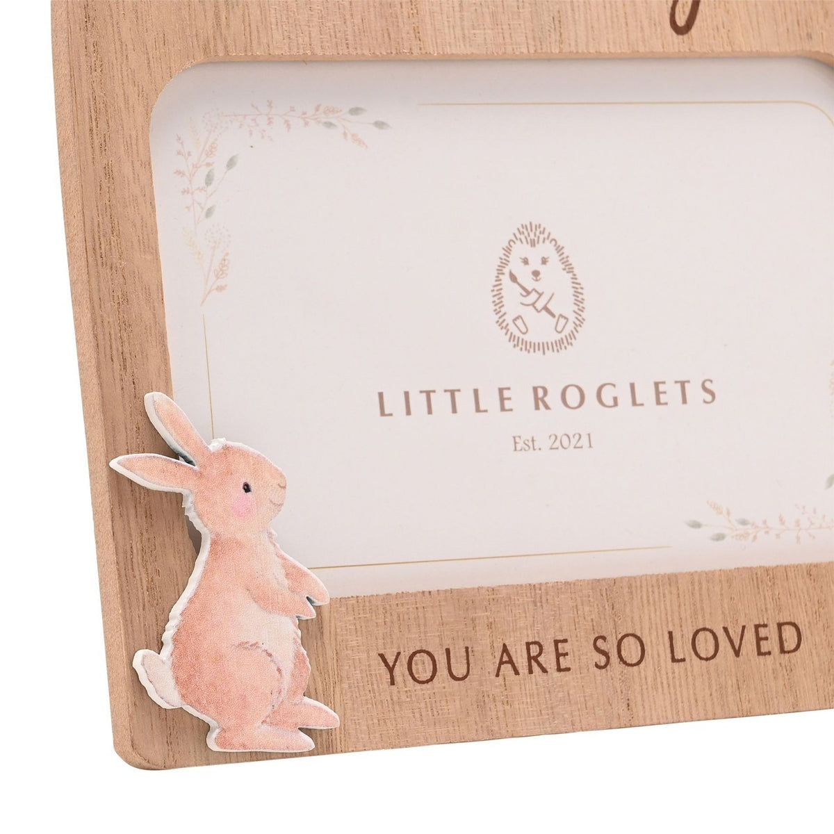 Hello Baby Arched Wooden Photo Frame with Bunny - Natural