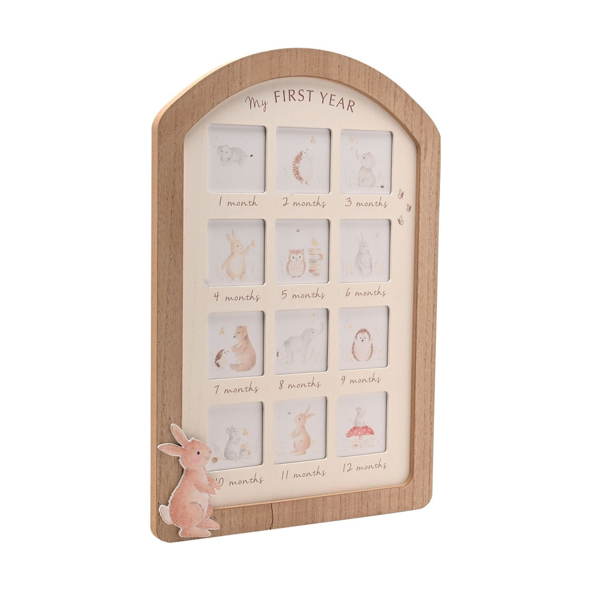 Arched Bunny First Year Wooden Photo Frame - Natural & Cream