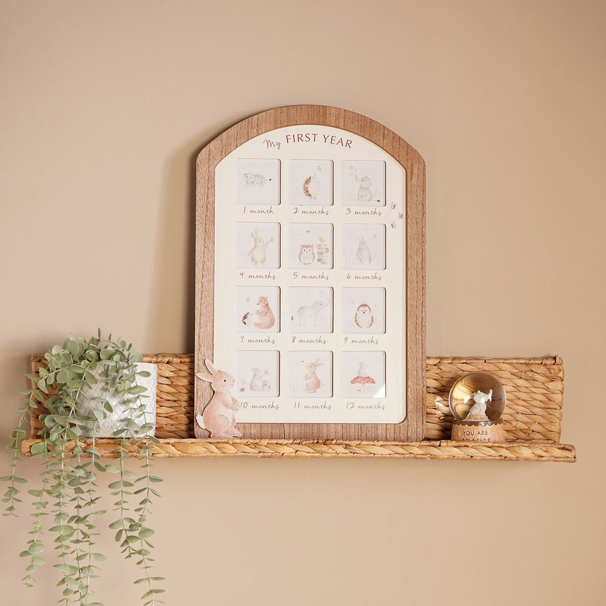 Arched Bunny First Year Wooden Photo Frame - Natural & Cream