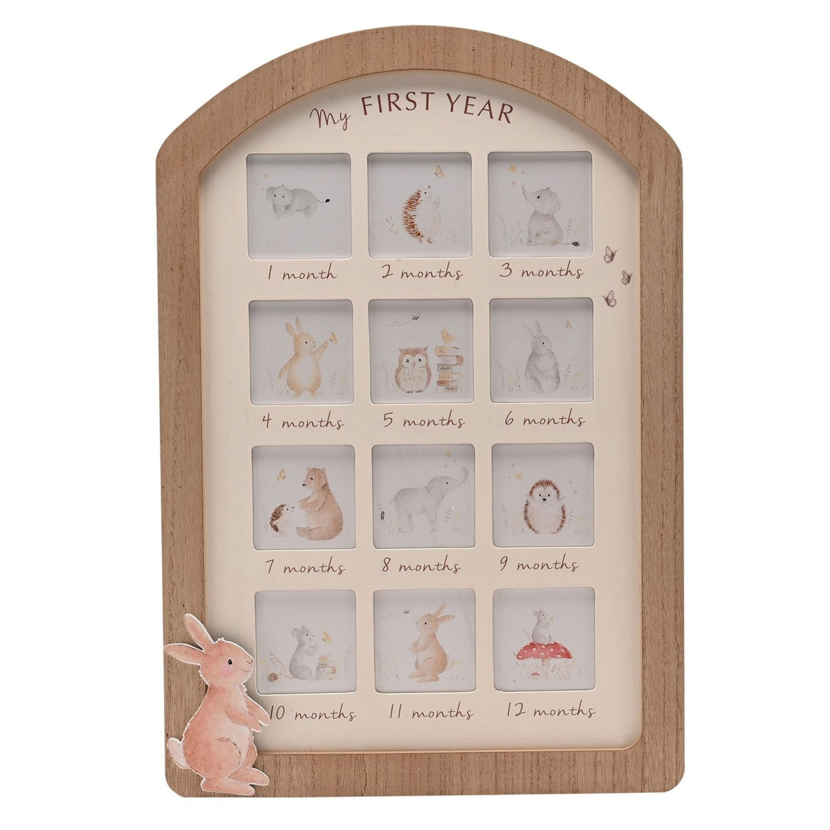 Arched Bunny First Year Wooden Photo Frame - Natural & Cream