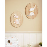 Set of 2 Bunny & Elephant Wooden Wall Art - Brown & White