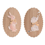 Set of 2 Bunny & Elephant Wooden Wall Art - Brown & White