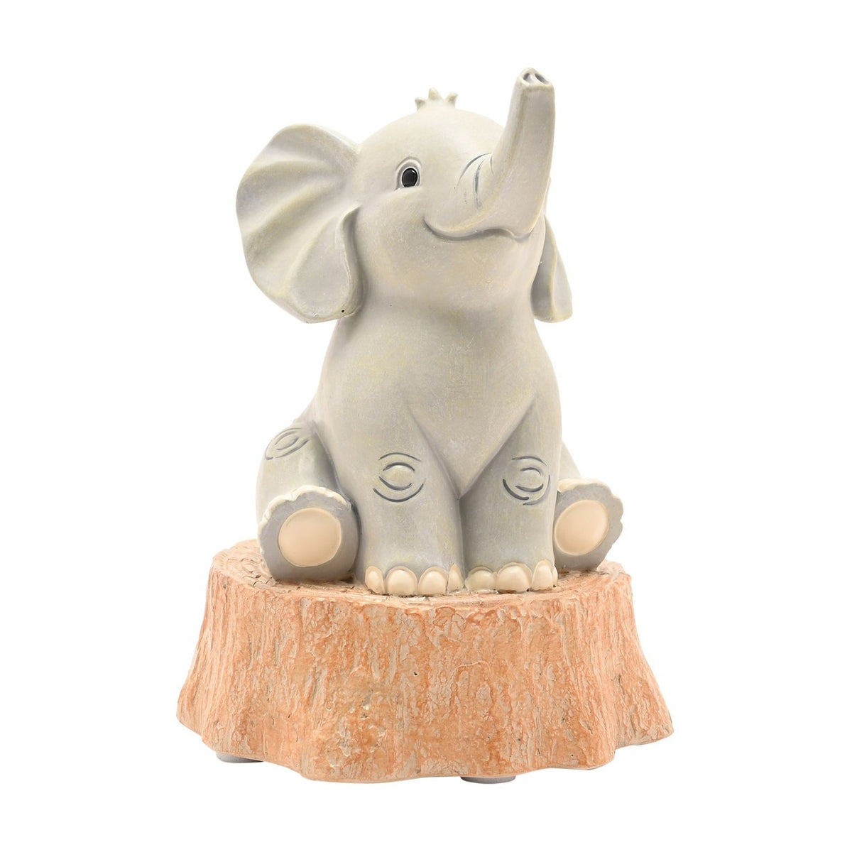 Small Elephant on Tree Stump Resin Money Box - Grey & Brown