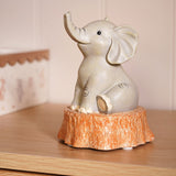 Small Elephant on Tree Stump Resin Money Box - Grey & Brown