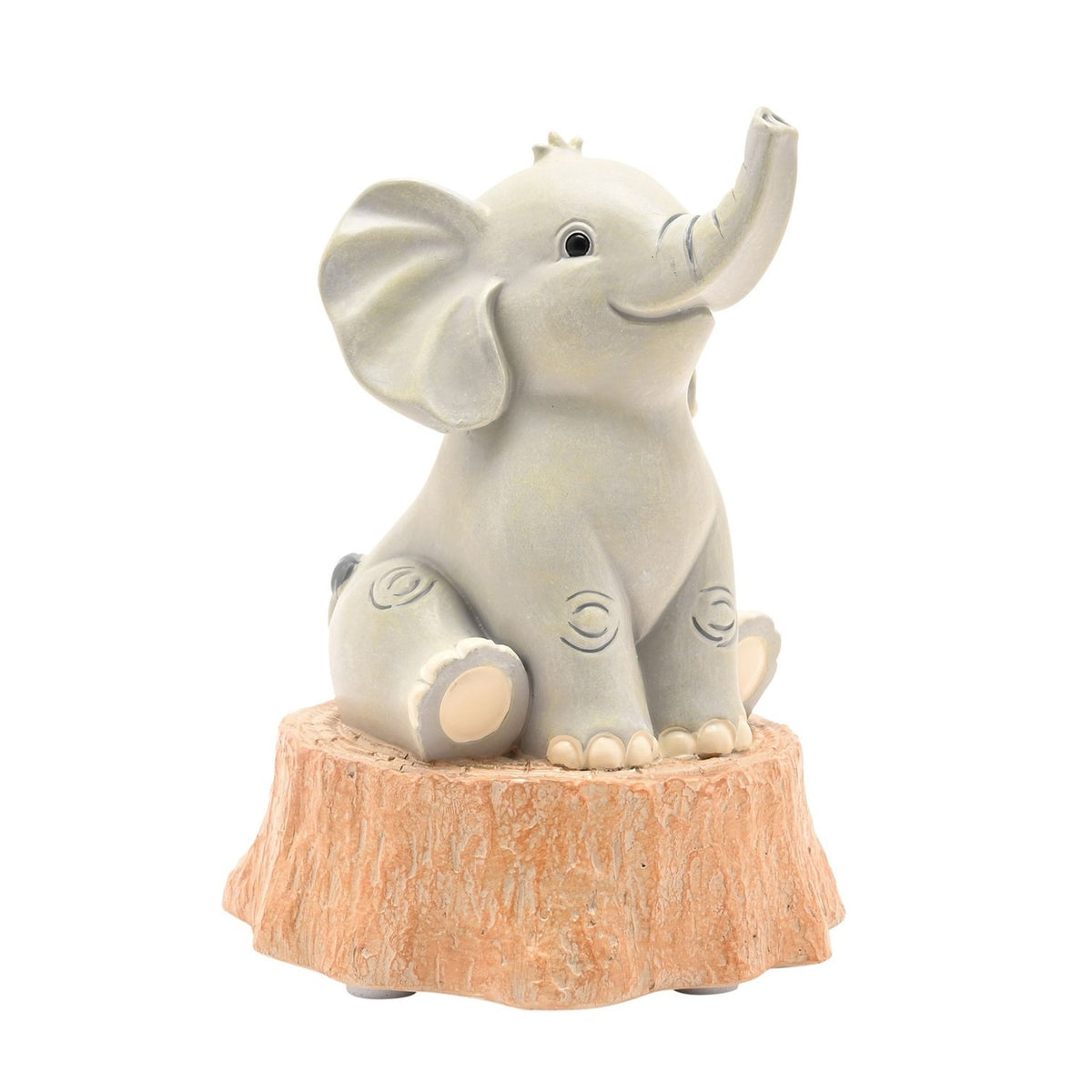 Small Elephant on Tree Stump Resin Money Box - Grey & Brown