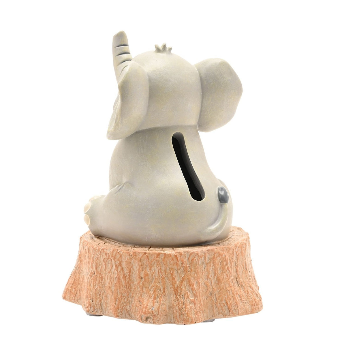 Small Elephant on Tree Stump Resin Money Box - Grey & Brown