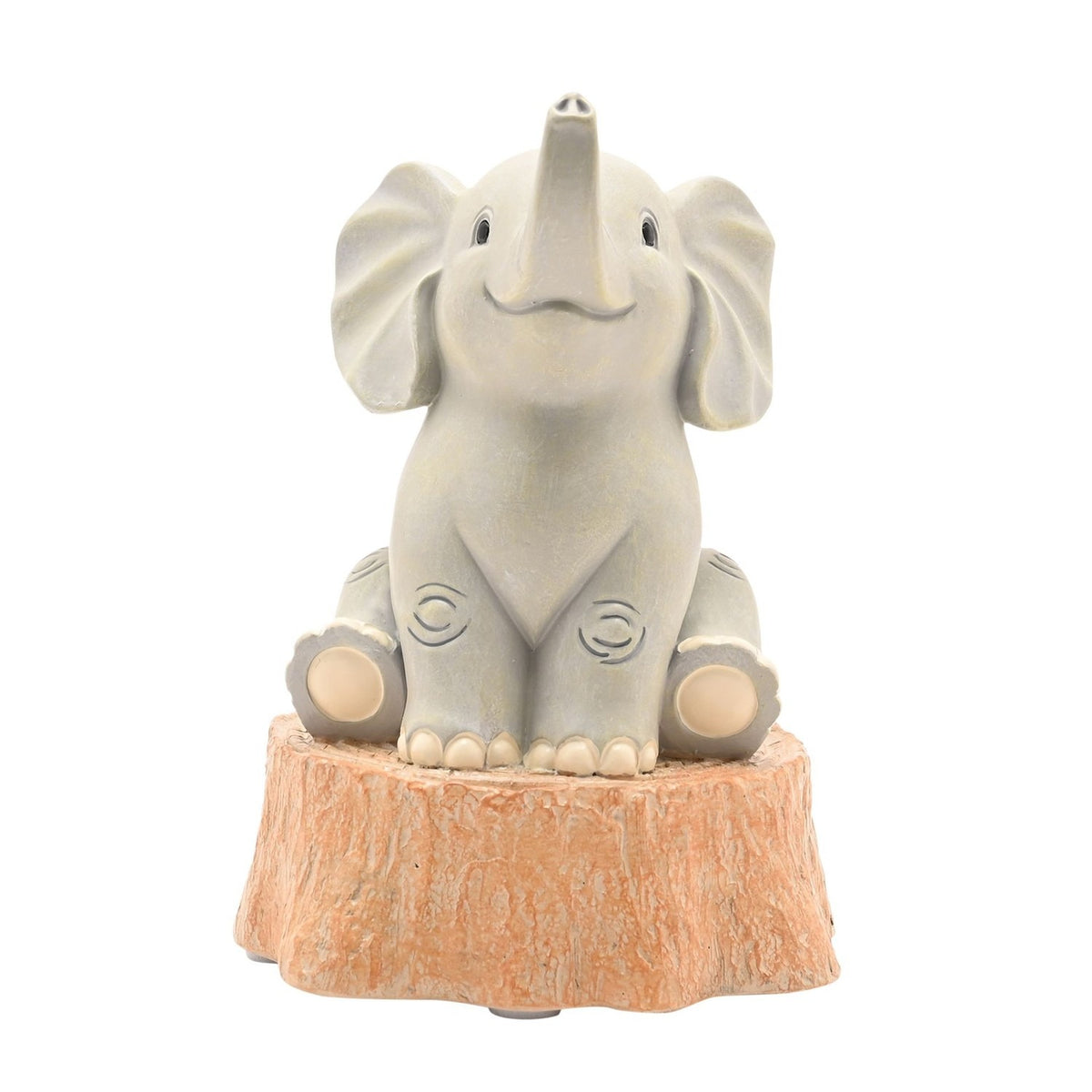 Small Elephant on Tree Stump Resin Money Box - Grey & Brown