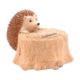Small Hedgehog Tree Stump Resin Money Box - Natural & Brown