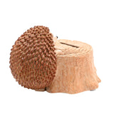 Small Hedgehog Tree Stump Resin Money Box - Natural & Brown