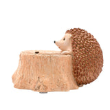 Small Hedgehog Tree Stump Resin Money Box - Natural & Brown