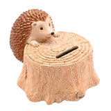 Small Hedgehog Tree Stump Resin Money Box - Natural & Brown