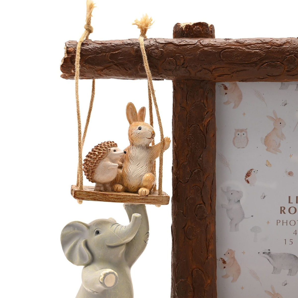 Elephant and Swing Resin Photo Frame 6 x 4in - Brown & Beige