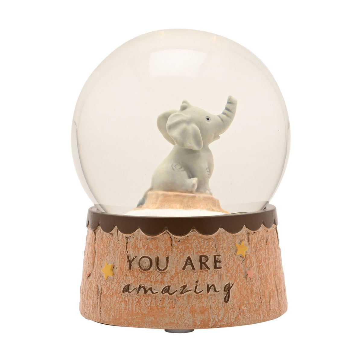 Elephant Resin Snow Globe with Star Glitter - Brown & Clear