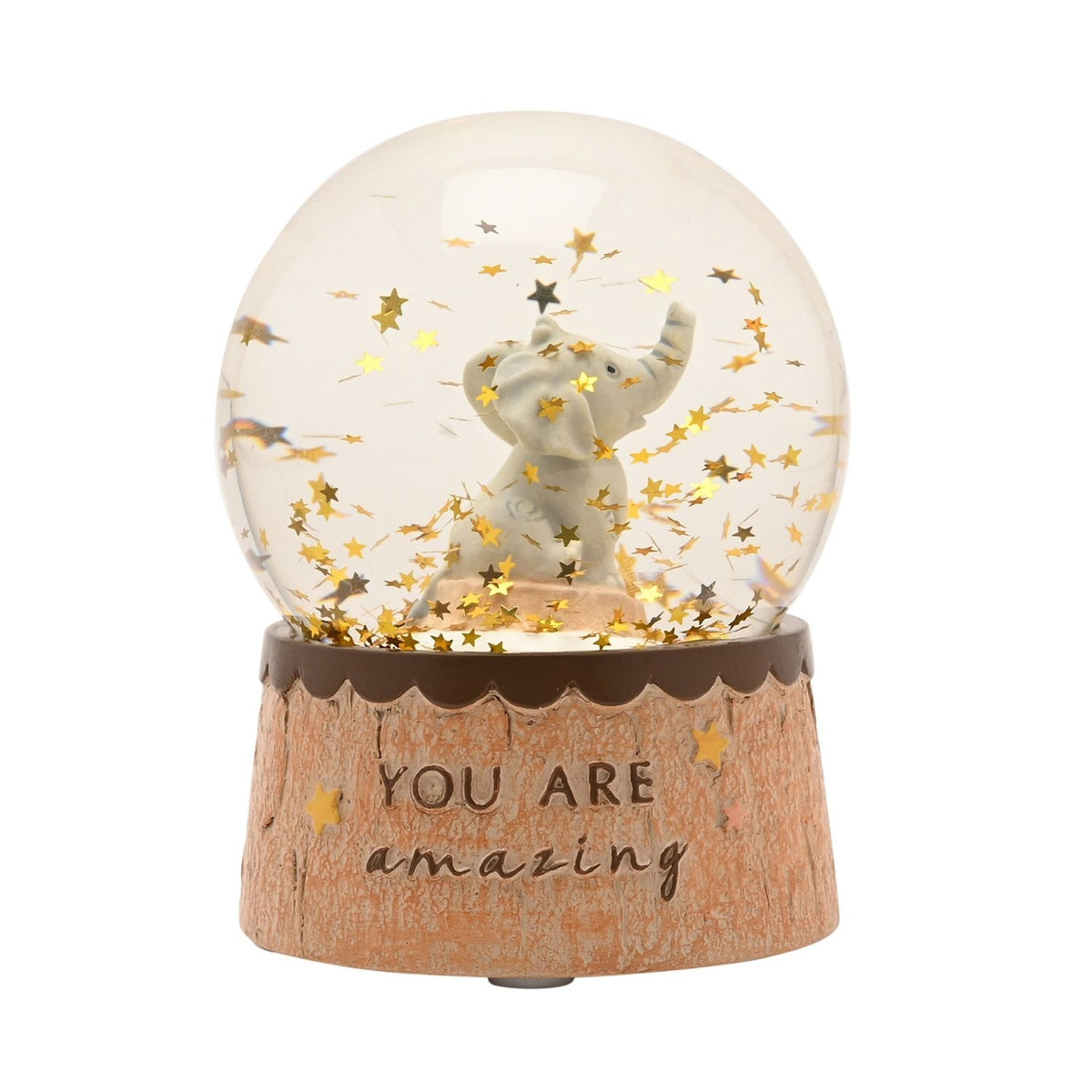 Elephant Resin Snow Globe with Star Glitter - Brown & Clear