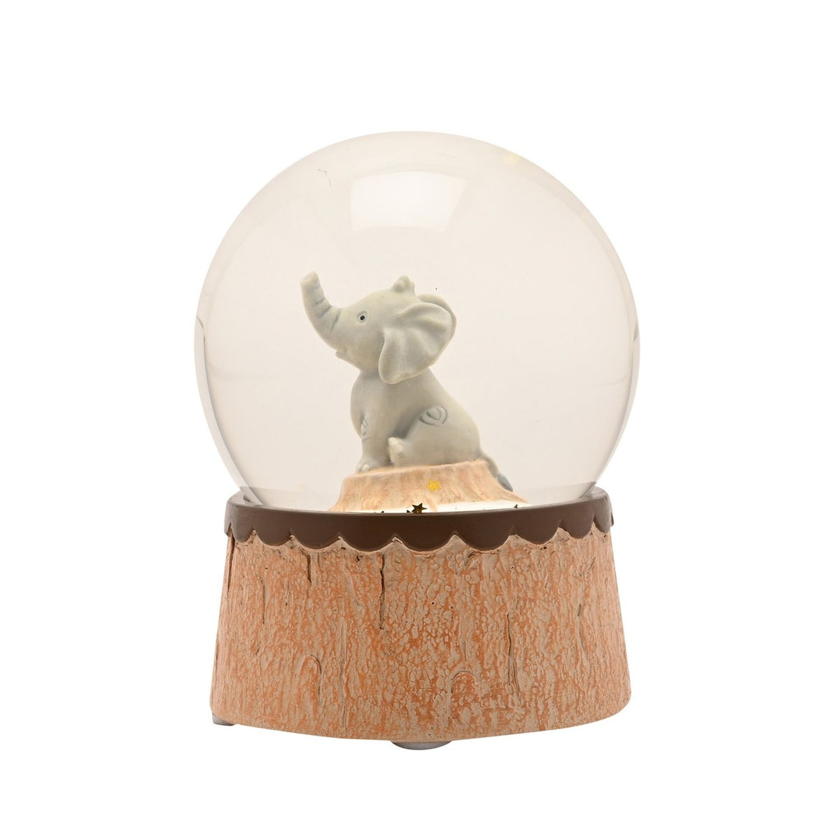 Elephant Resin Snow Globe with Star Glitter - Brown & Clear
