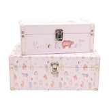 Set of 2 Woodland Animal Print Wooden Storage Boxes - Pink