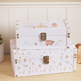 Set of 2 Woodland Animal Print Wooden Storage Boxes - Pink