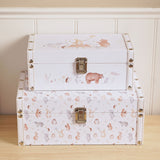 Set of 2 Woodland Animal Print Wooden Storage Boxes - Pink