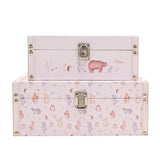 Set of 2 Woodland Animal Print Wooden Storage Boxes - Pink