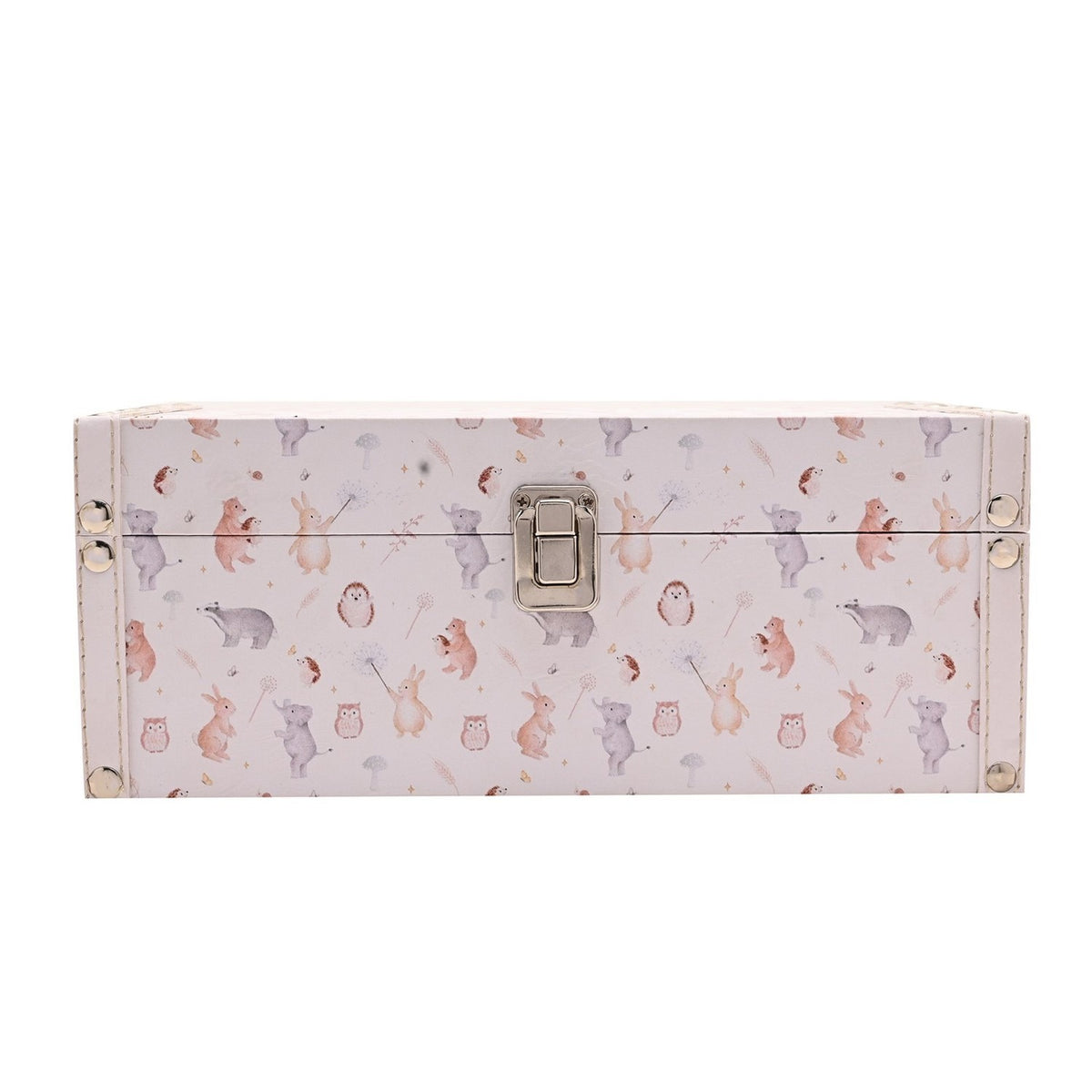 Set of 2 Woodland Animal Print Wooden Storage Boxes - Pink