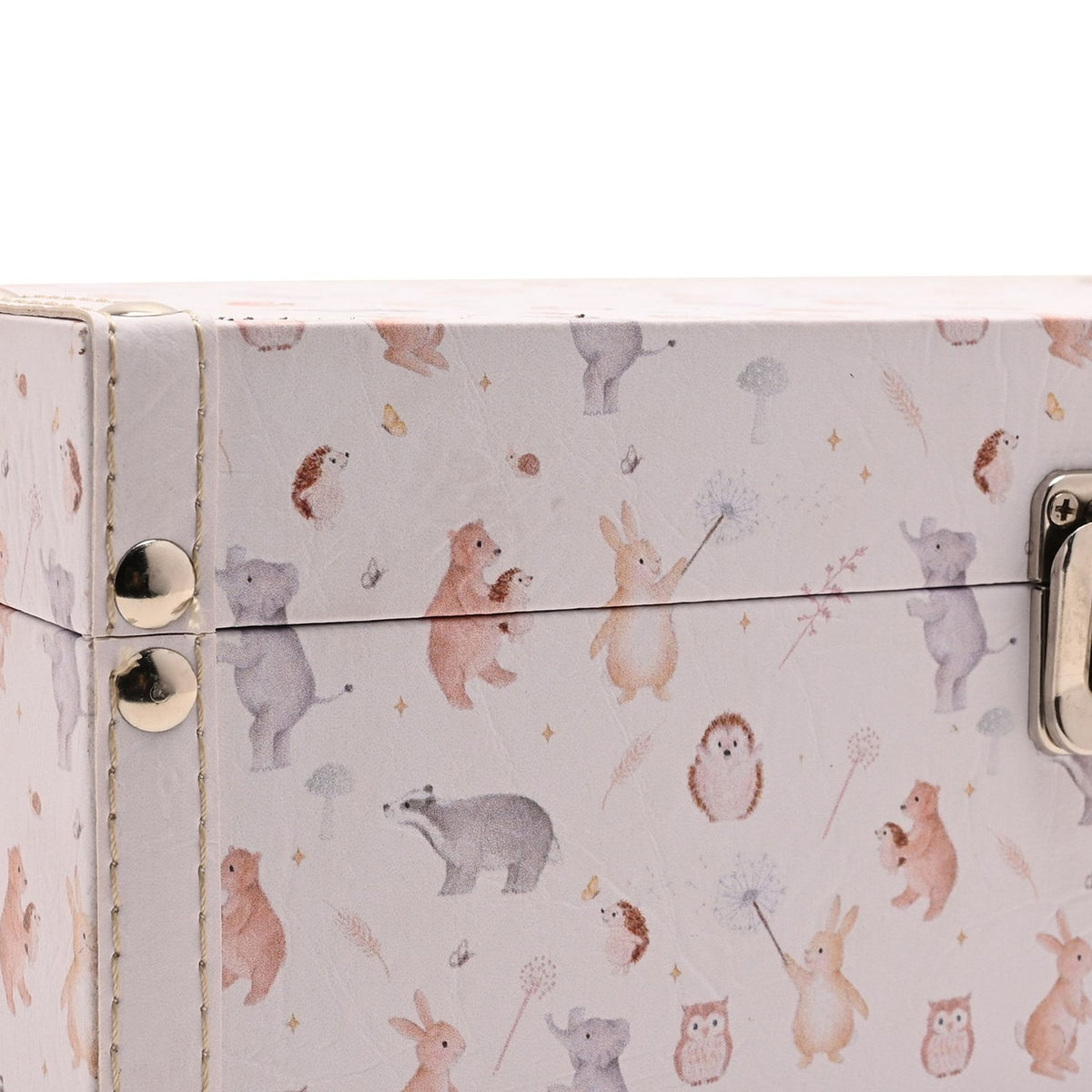 Set of 2 Woodland Animal Print Wooden Storage Boxes - Pink