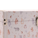 Set of 2 Woodland Animal Print Wooden Storage Boxes - Pink
