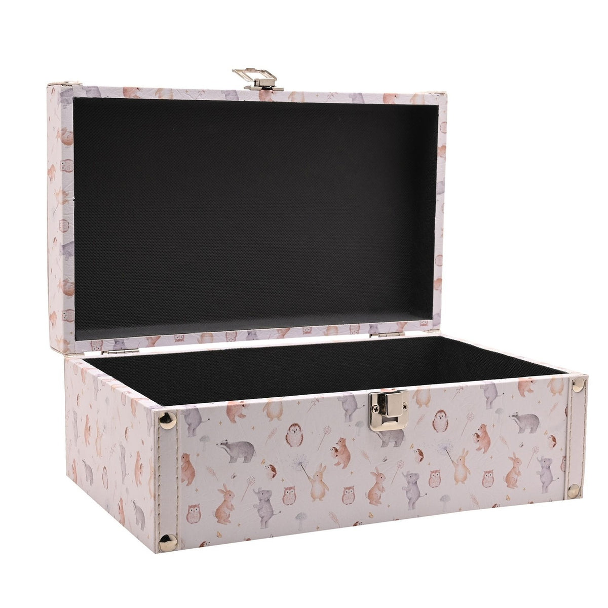 Set of 2 Woodland Animal Print Wooden Storage Boxes - Pink