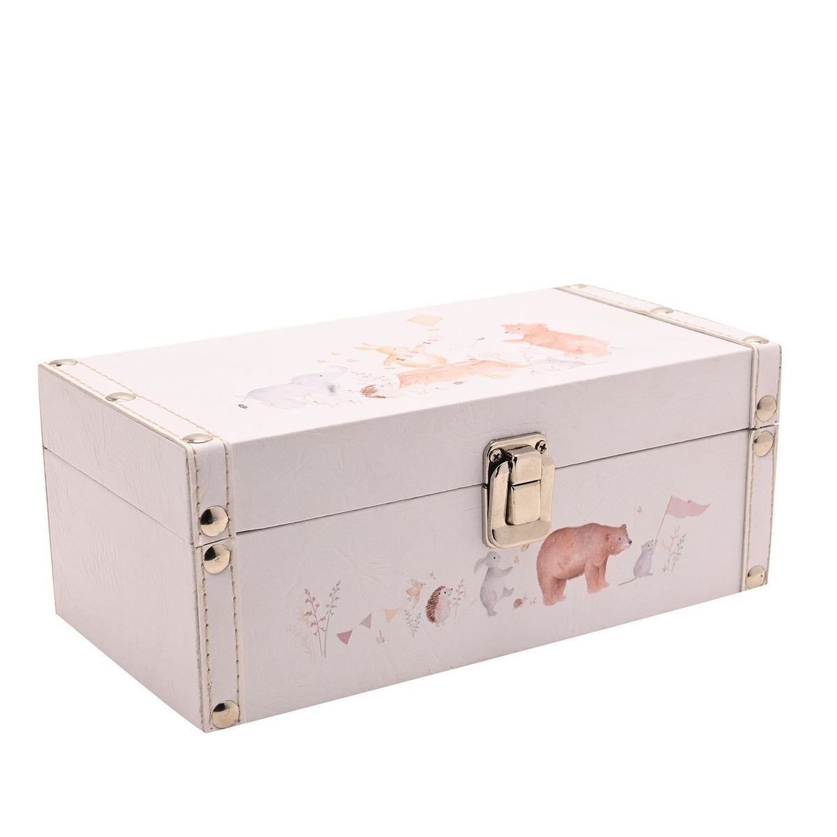 Set of 2 Woodland Animal Print Wooden Storage Boxes - Pink