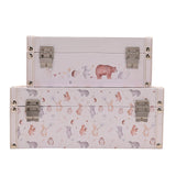 Set of 2 Woodland Animal Print Wooden Storage Boxes - Pink