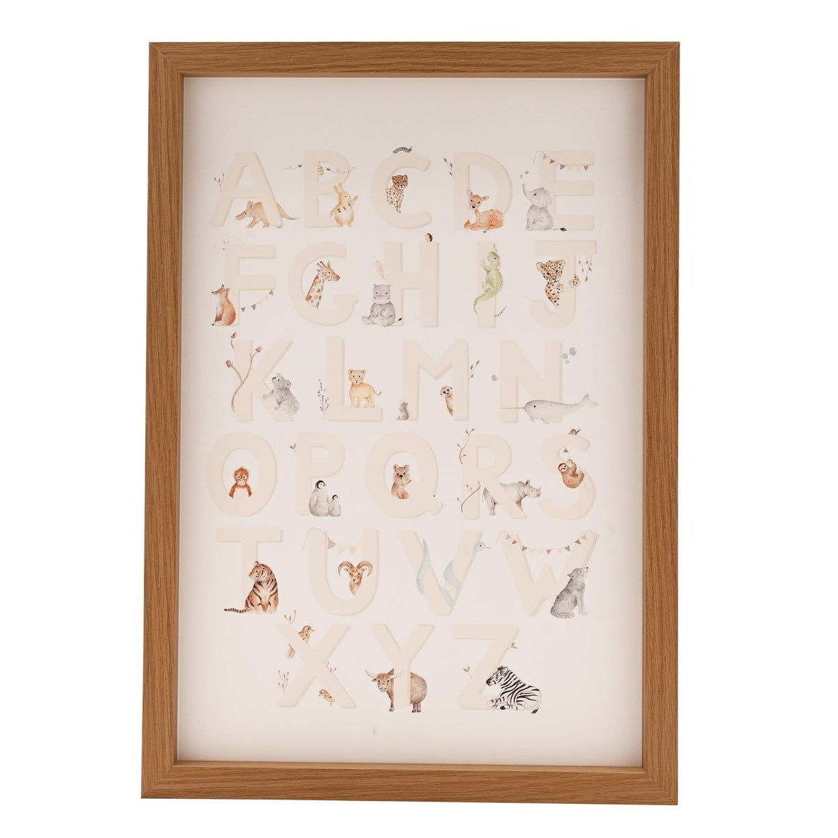Set of 2 Animal Learning Wooden Wall Art A3 - Cream & Natural