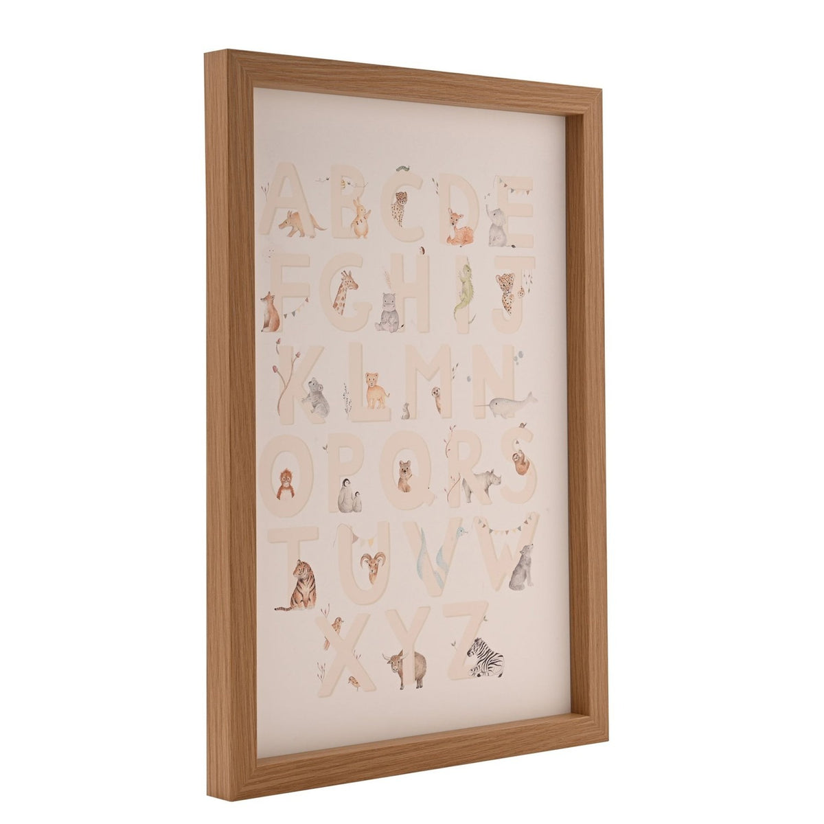 Set of 2 Animal Learning Wooden Wall Art A3 - Cream & Natural