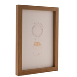 Framed A4 wall art in a natural wood box frame, showing a watercolour print of a bear asleep on a cloud beneath a moon, with "Dream big little one" text, on a plain white background.