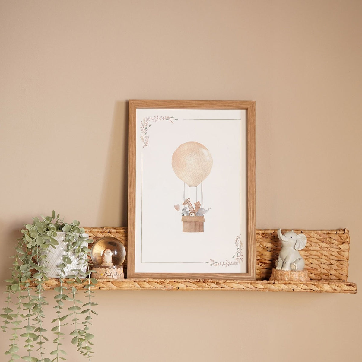 Animal Hot Air Balloon Wooden Wall Art A3 - Cream & Natural