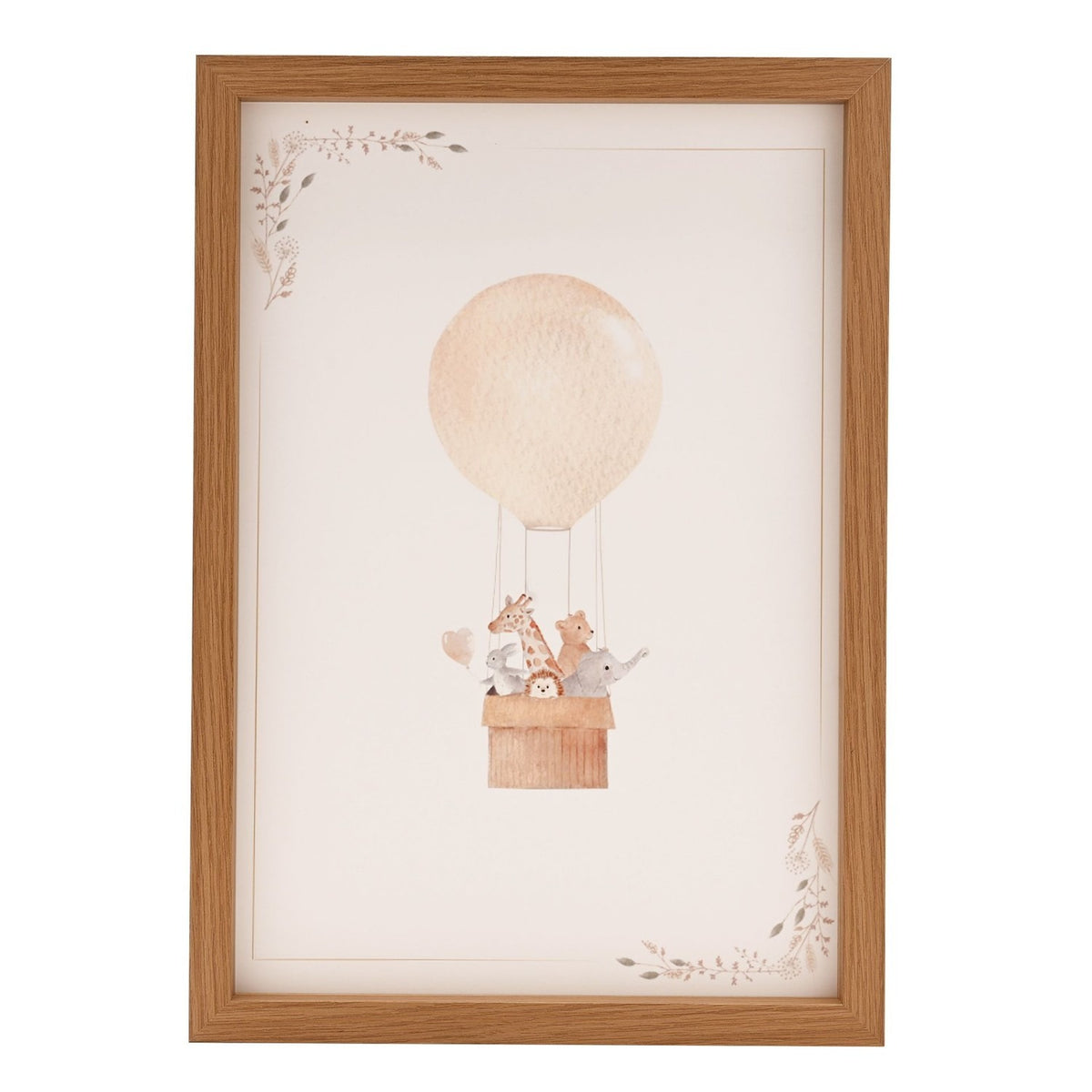 Animal Hot Air Balloon Wooden Wall Art A3 - Cream & Natural