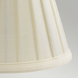 A detailed view of the Clip Shades Pleated Ivory Candle Shade reveals vertical pleats, with the polycotton fabric texture softly illuminated against a neutral backdrop.