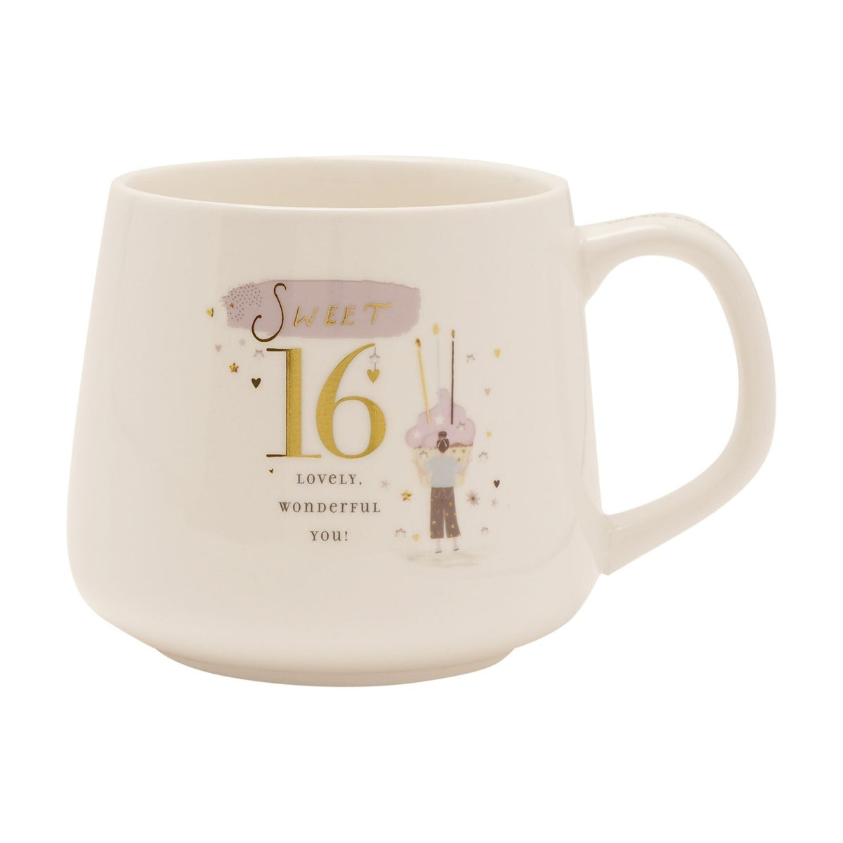 16th Birthday Stoneware Mug with Gold Lettering - Cream