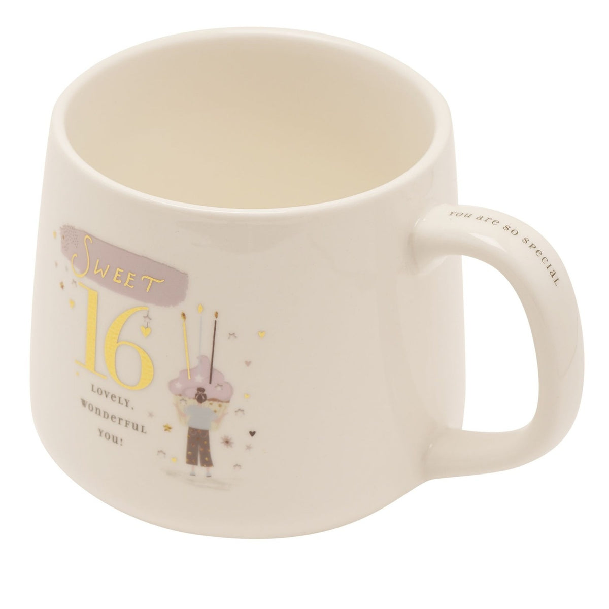 16th Birthday Stoneware Mug with Gold Lettering - Cream