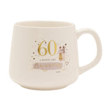 60th Birthday Hearts and Stars Stoneware Mug - White & Gold