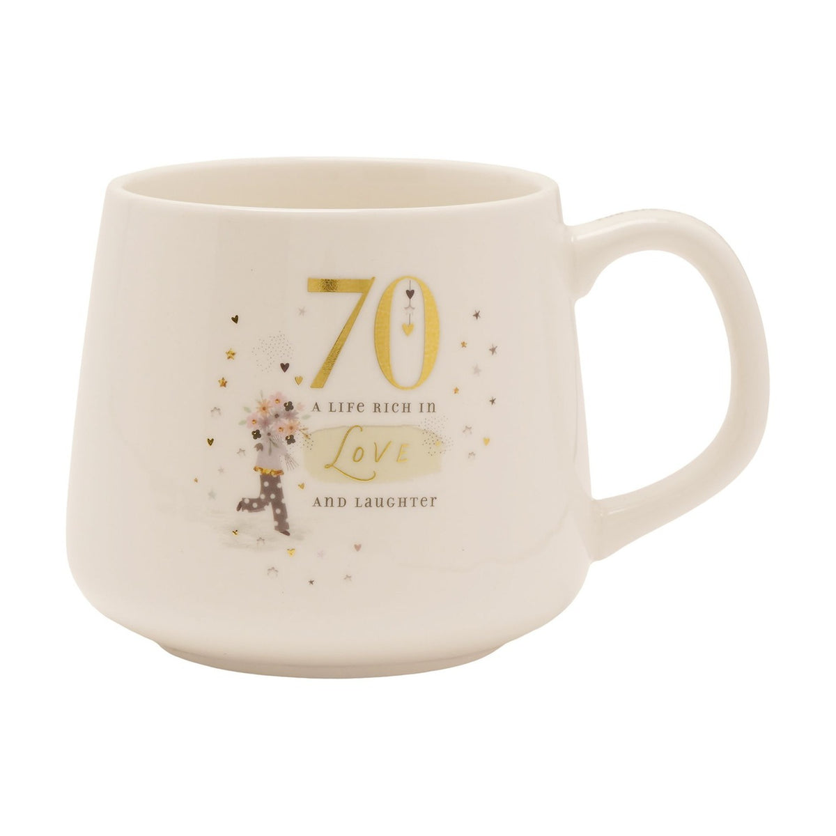 70th Birthday Love and Laughter Stoneware Mug - White & Gold