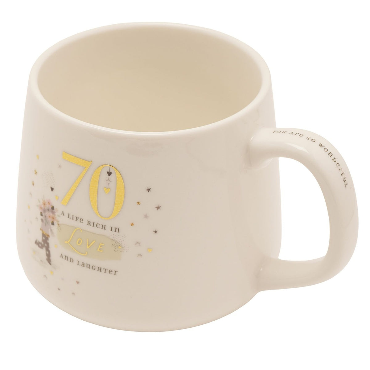 70th Birthday Love and Laughter Stoneware Mug - White & Gold